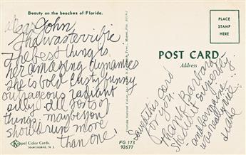 (DIANE ARBUS) A postcard from Arbus to John Gerbino from Florida, describing her experience photographing Germaine Greer.